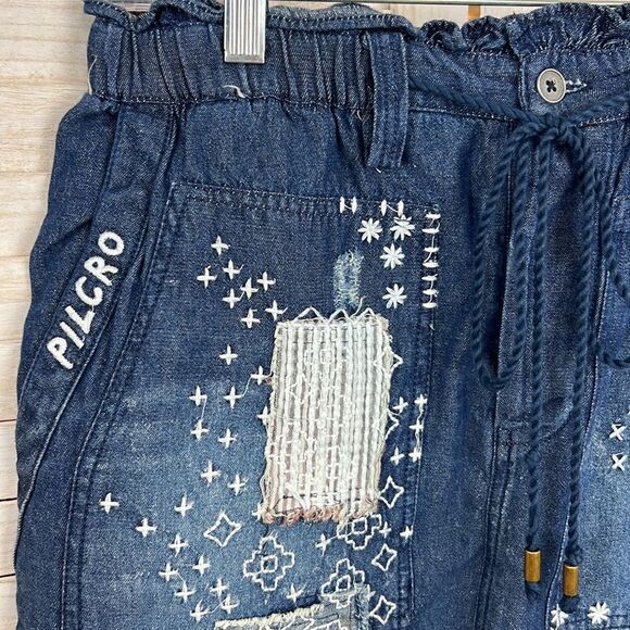 Anthropologie Pilcro Embroidered Patchwork Denim Mini Skirt Small - Picture 3 of 12